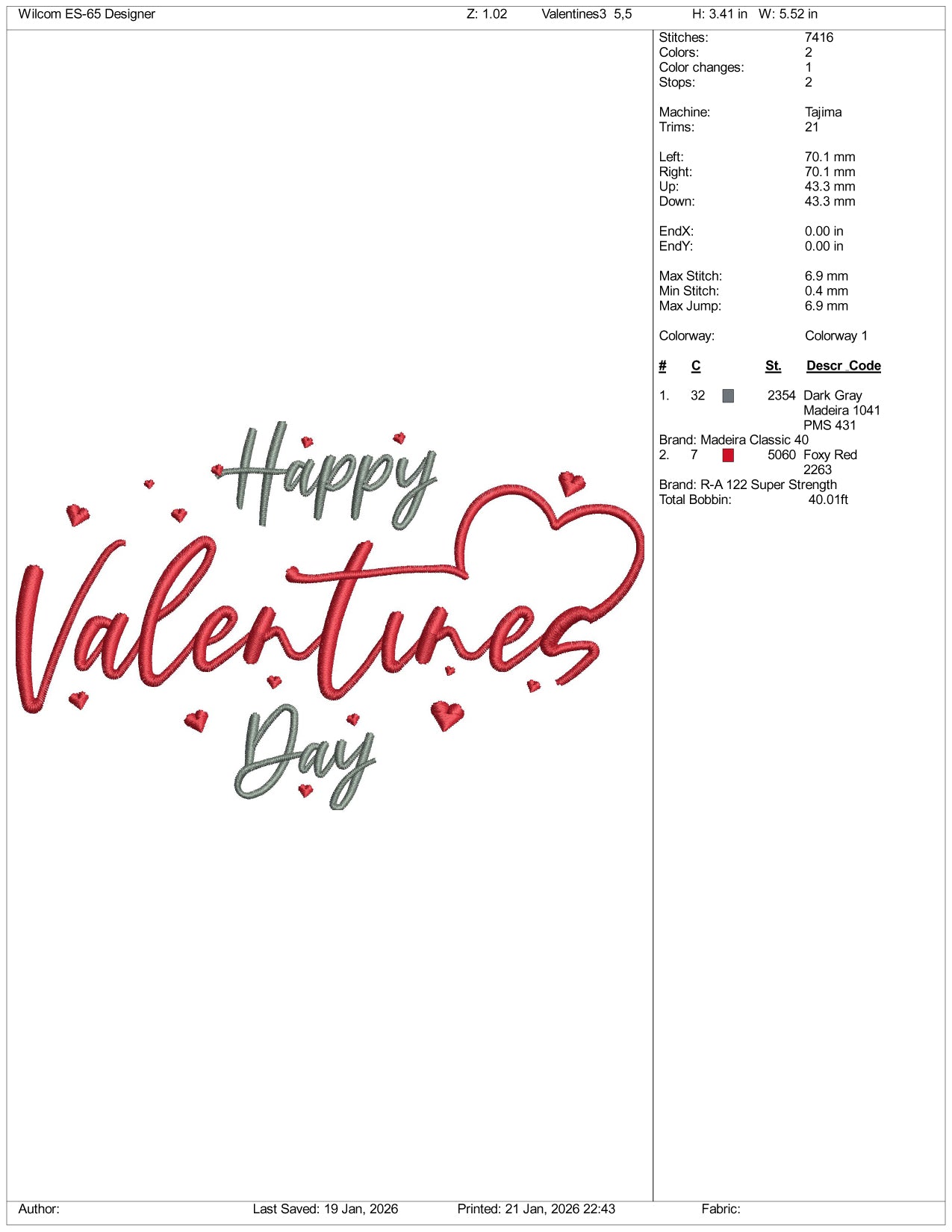 Happy Valentines Day v6 Embroidery Design Files - 3 Size's