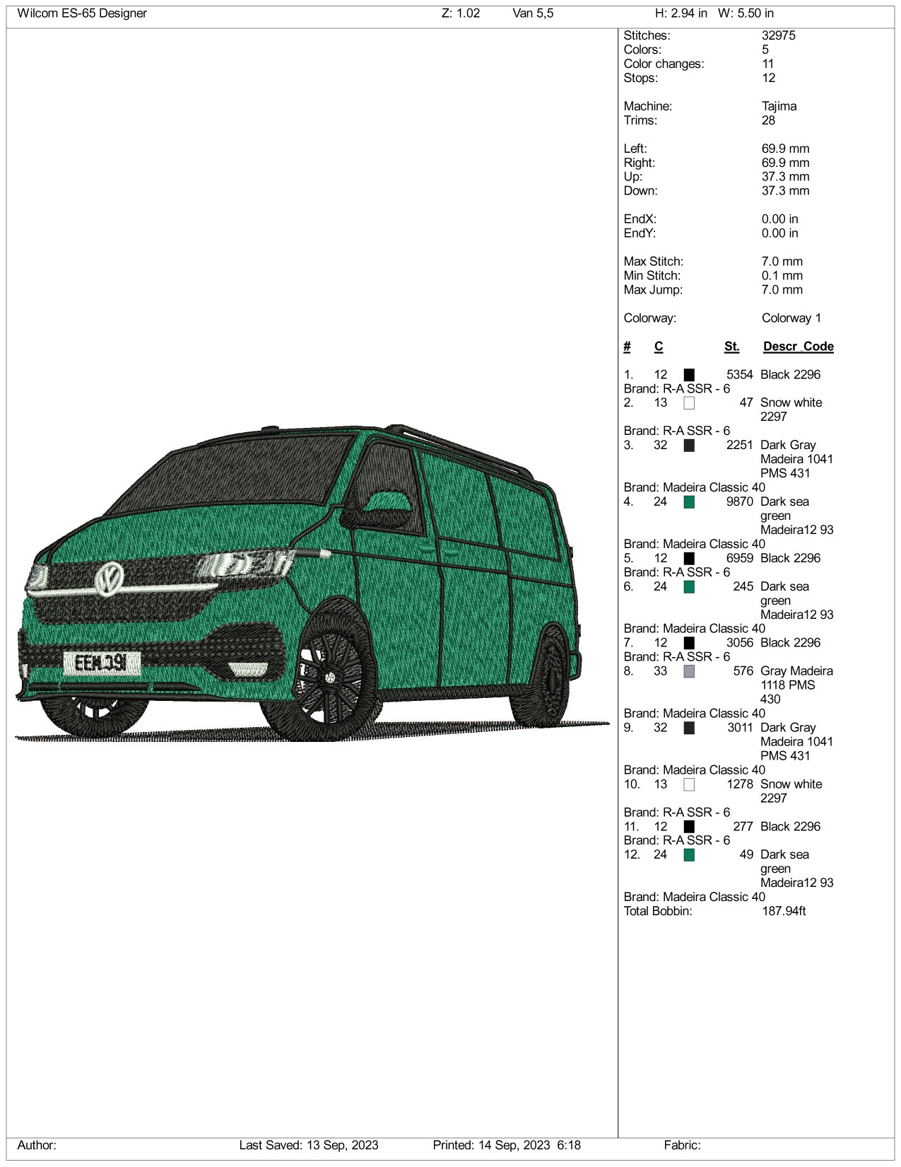 Volkswagen Embroidery Design Files - 3 Size's