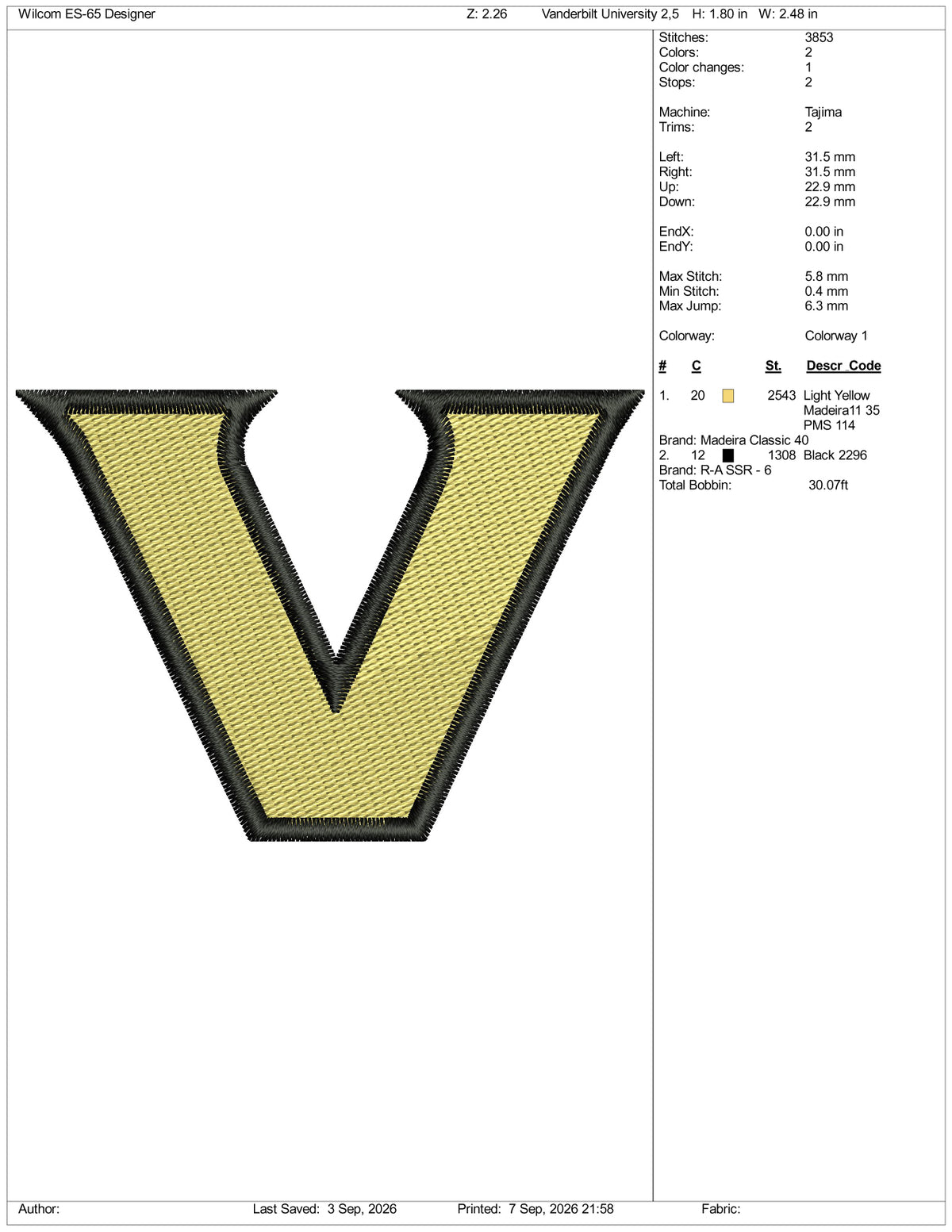 Vanderbilt University Logo Embroidery Design Files - 3 Size's