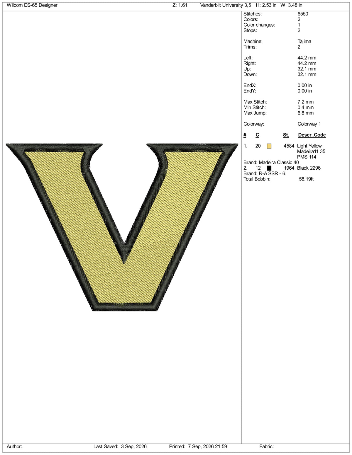 Vanderbilt University Logo Embroidery Design Files - 3 Size's