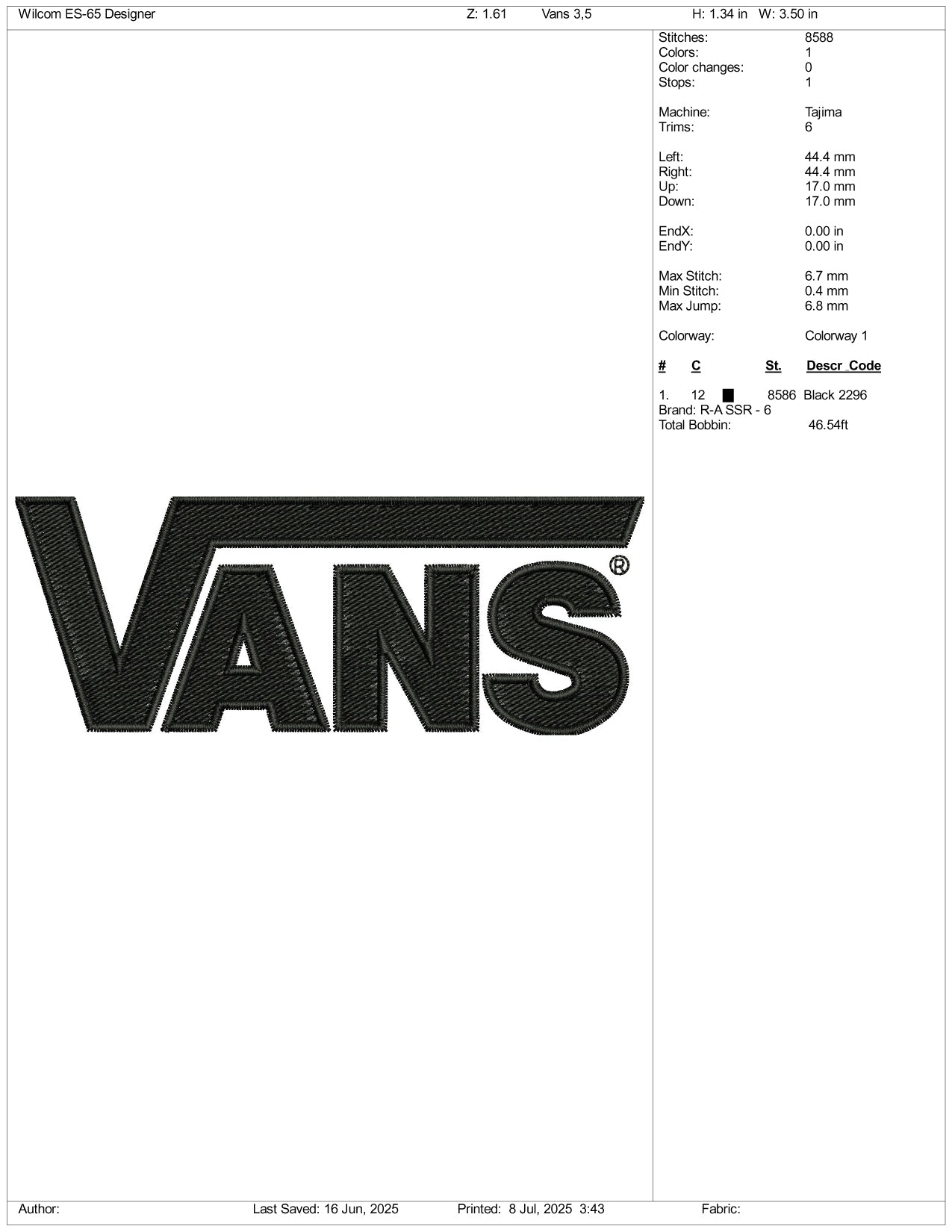 Vnas Logo Embroidery Design Files - 3 Size's