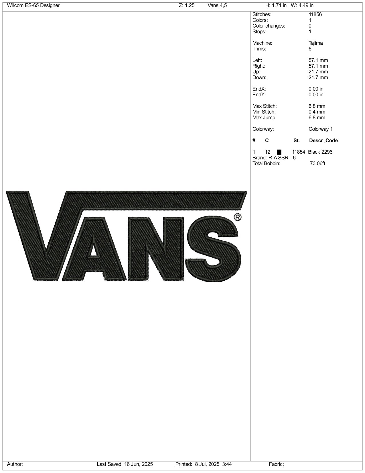 Vnas Logo Embroidery Design Files - 3 Size's
