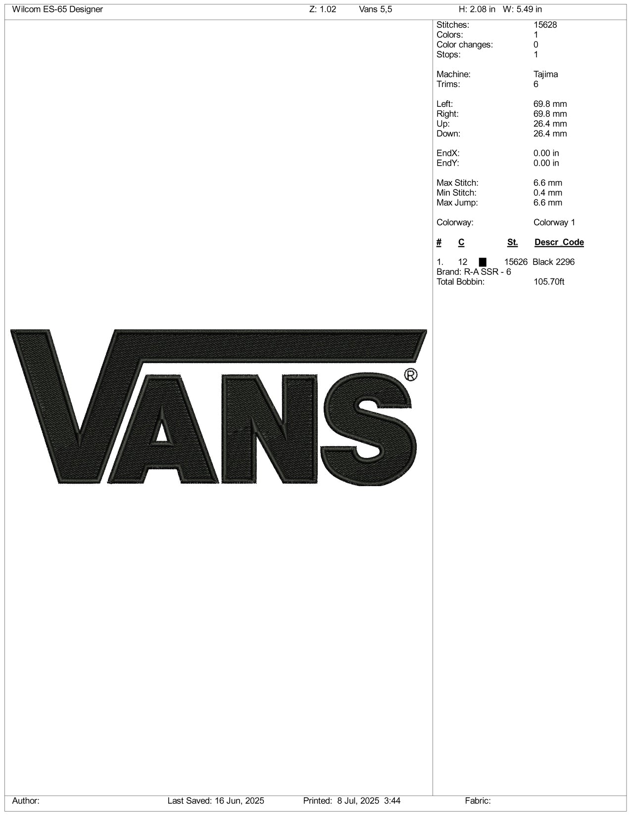 Vnas Logo Embroidery Design Files - 3 Size's