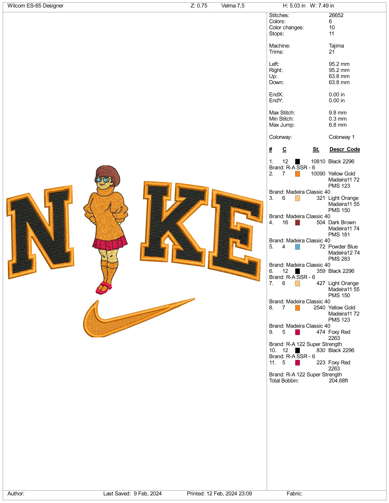 Nike Velma Embroidery Design Files - 3