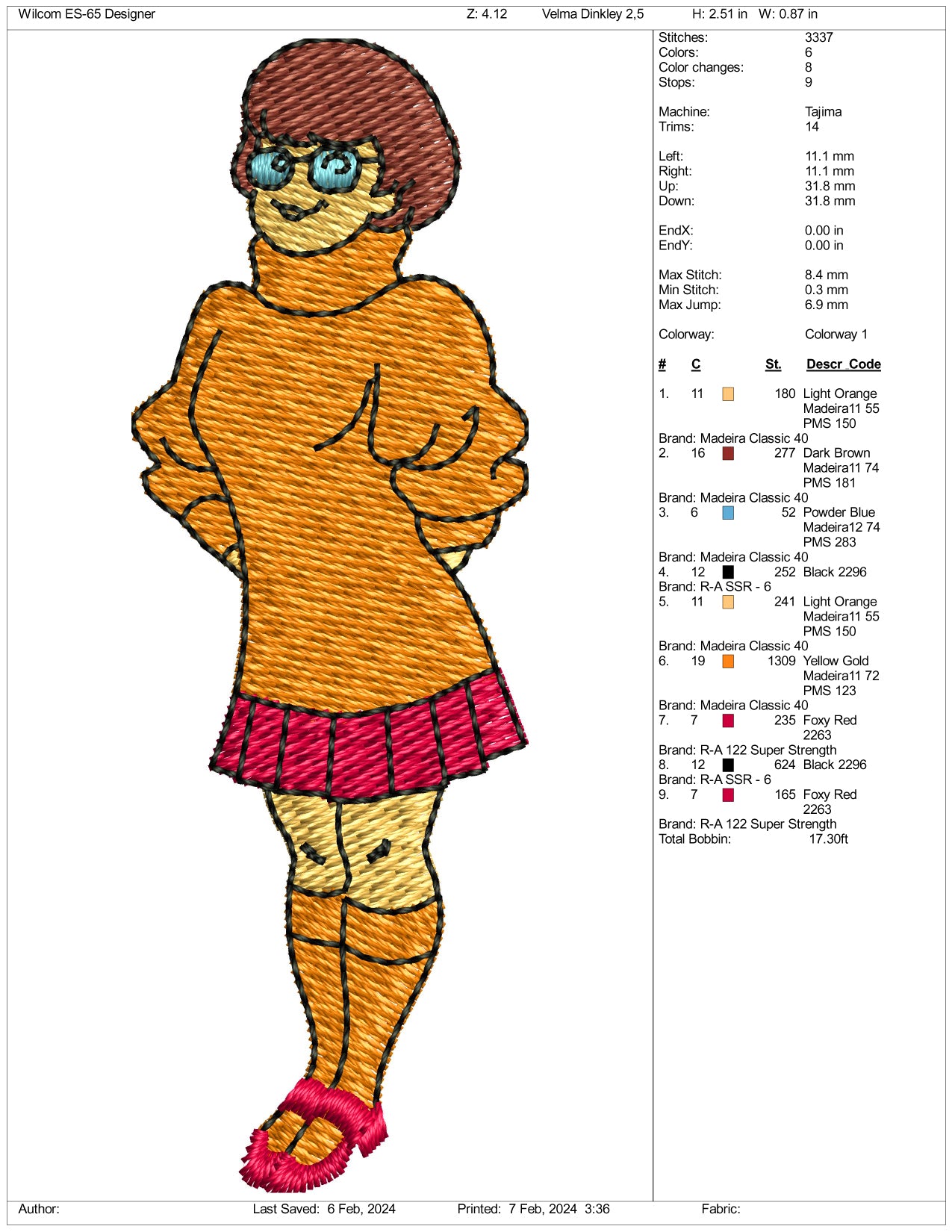 Velma Embroidery Design Files - 3 Size's