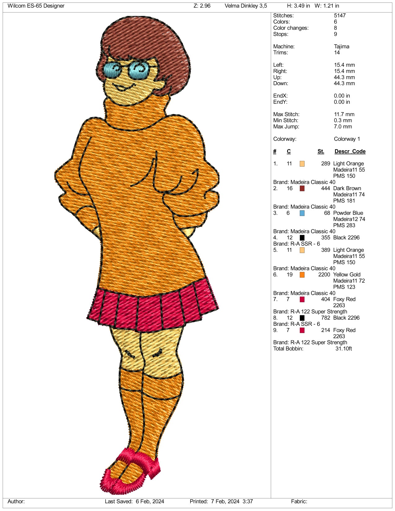 Velma Embroidery Design Files - 3 Size's