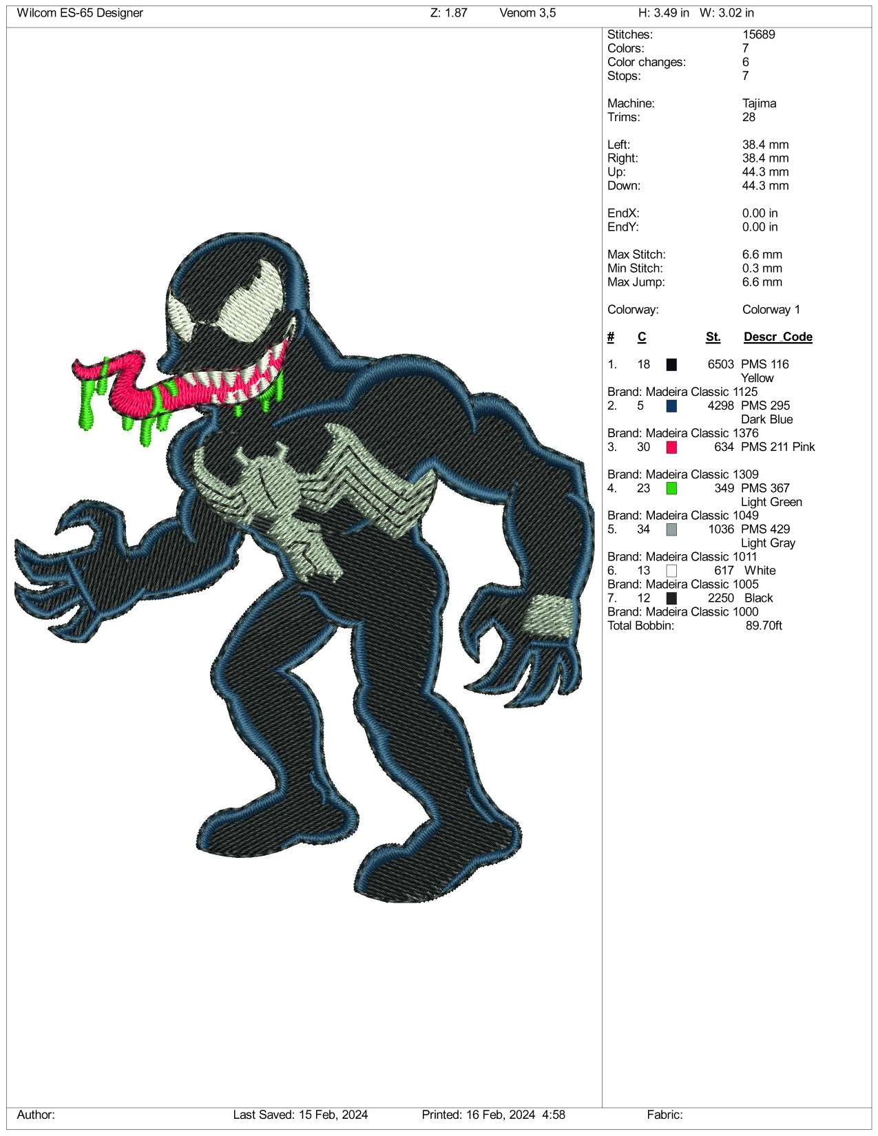 Chibi Venom Embroidery Design Files - 3 Size's