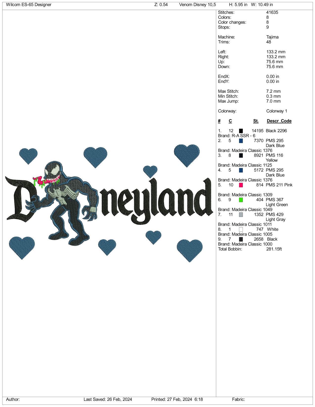 Chibi Venom Disneyland Embroidery Design Files - 3 Size's