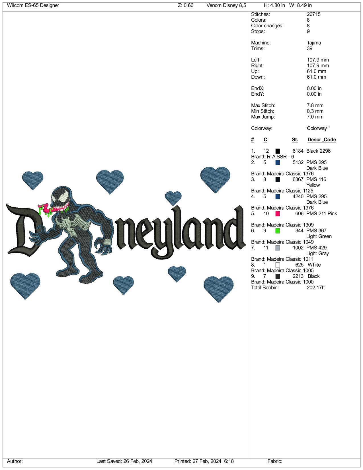 Chibi Venom Disneyland Embroidery Design Files - 3 Size's