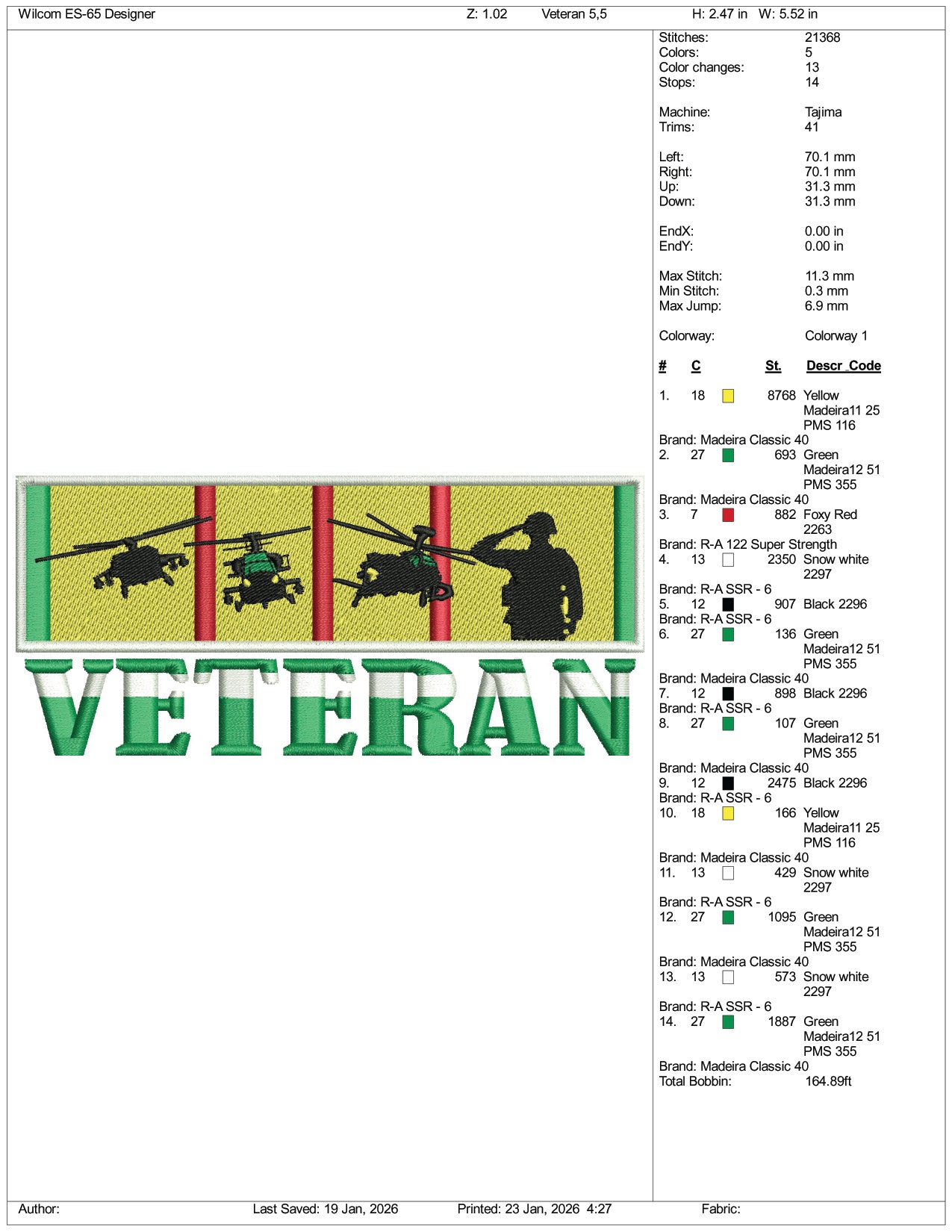 Veteran Embroidery Design Files - 3 Size's