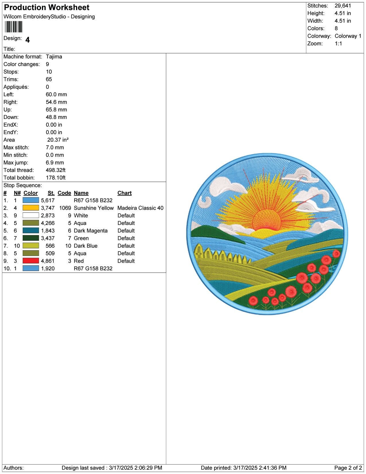 Vibrant Sunset Embroidery Design Files - 9 Size's