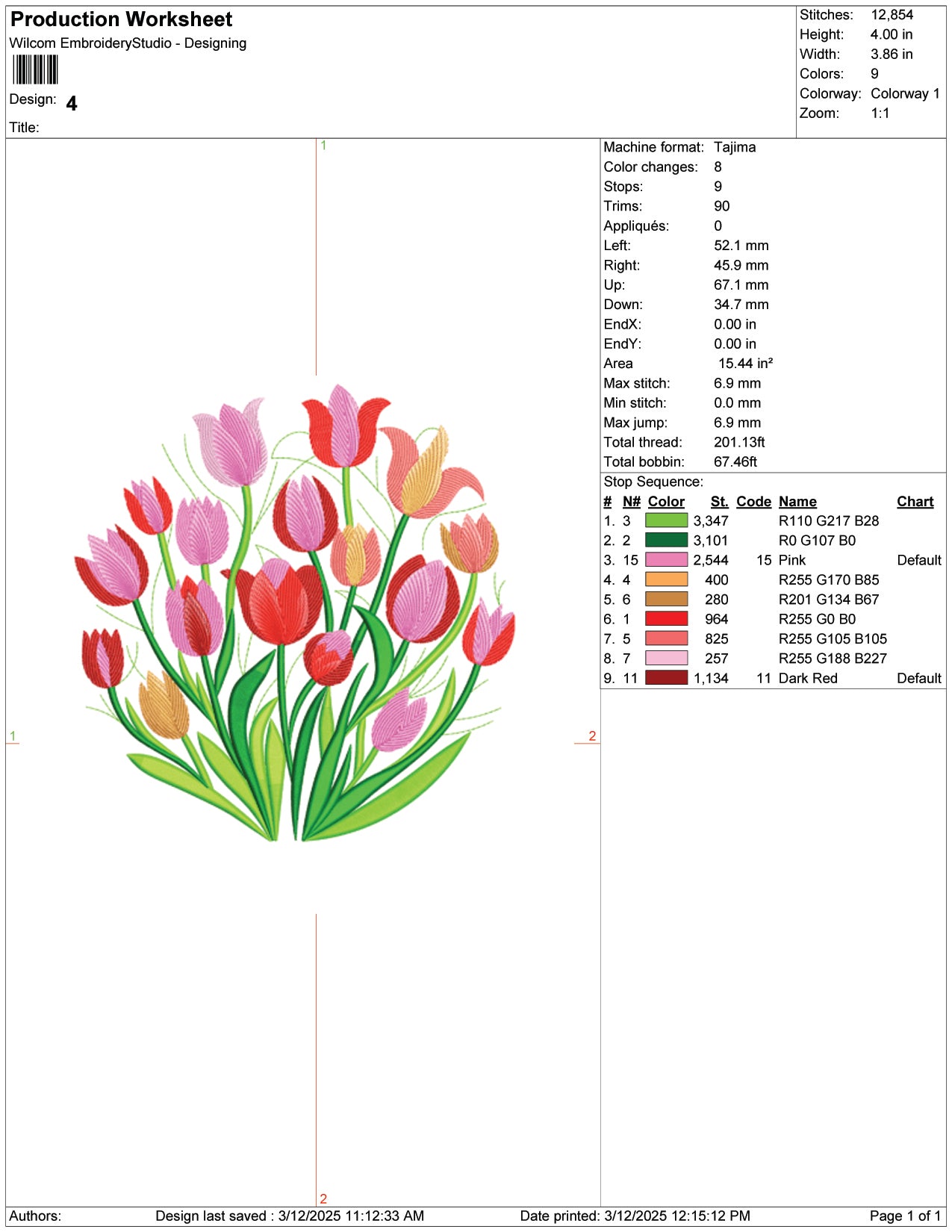 Vibrant Tulip Bouquet Embroidery Design Files - 9 Size's