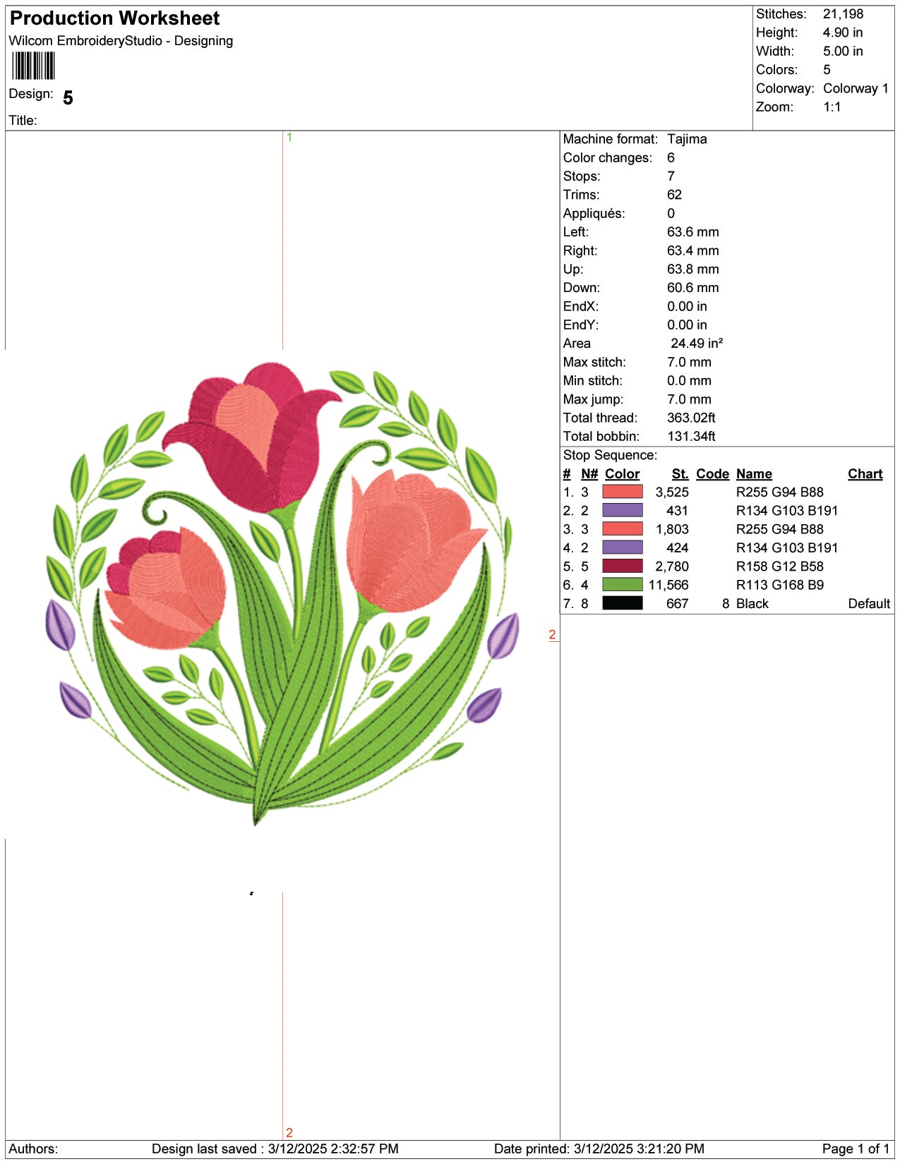 Vibrant Tulips Embroidery Design Files - 9 Size's