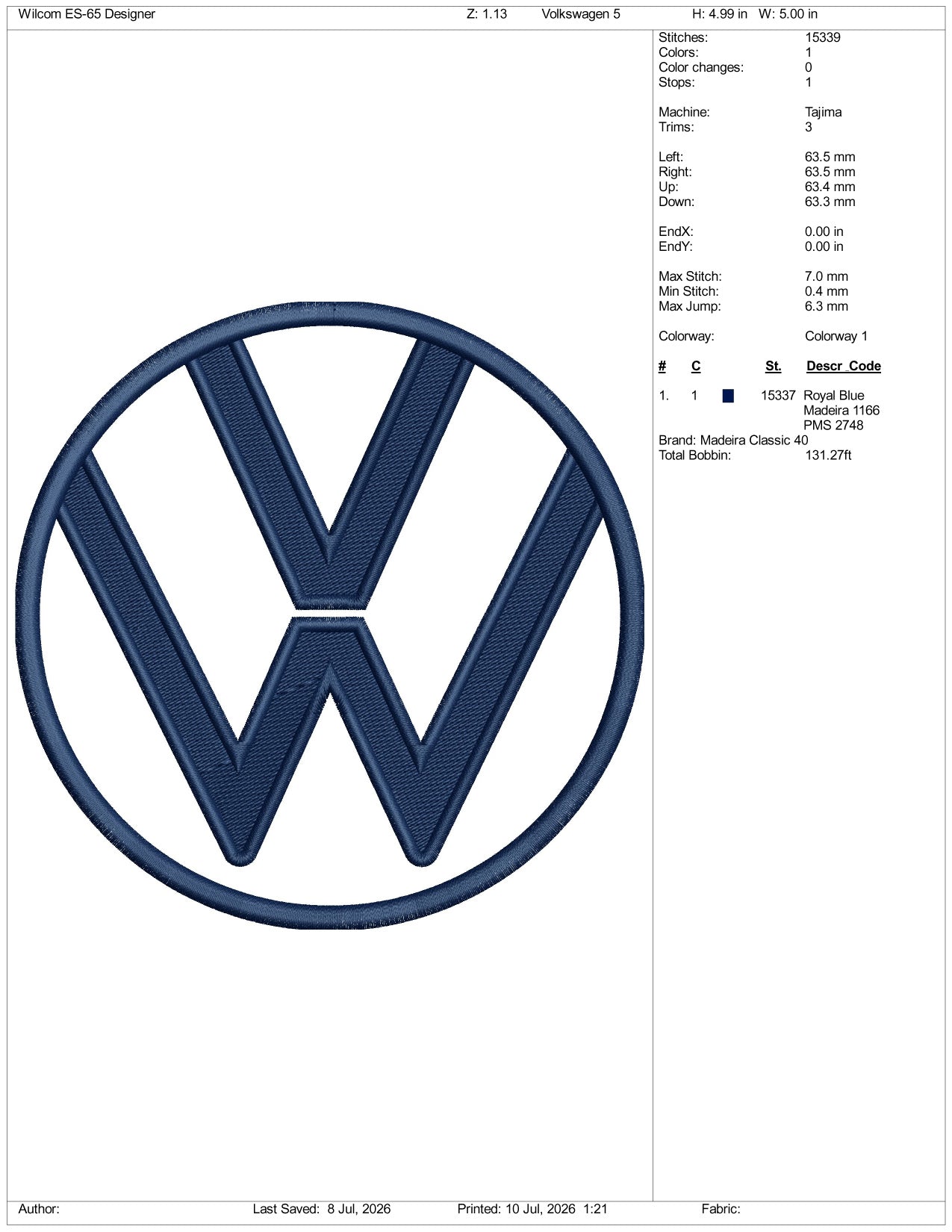 Volkswagen Football Logo Embroidery Design Files - 3 Size's