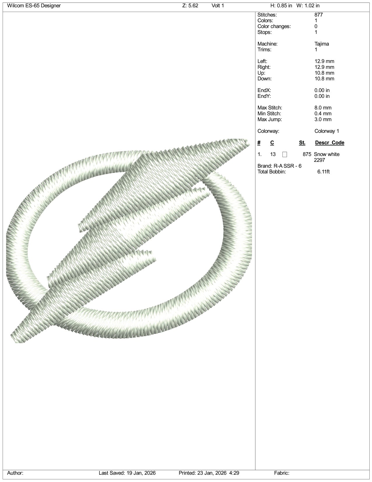Volt Embroidery Design Files - 3 Size's