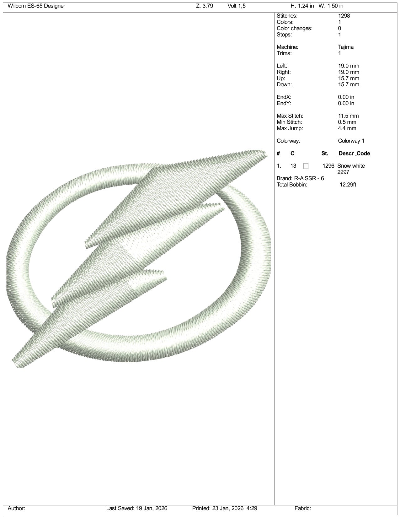 Volt Embroidery Design Files - 3 Size's
