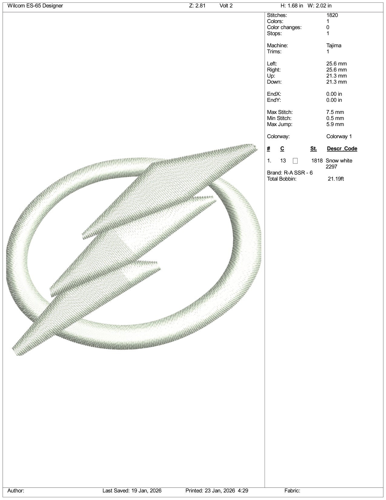 Volt Embroidery Design Files - 3 Size's