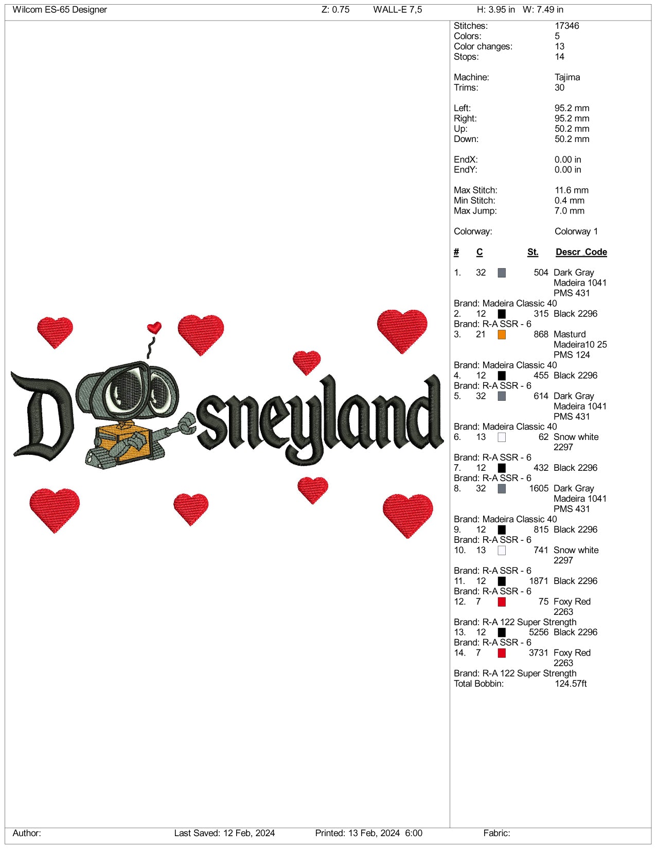 Wall E Disneyland Embroidery Design Files - 3 Size's