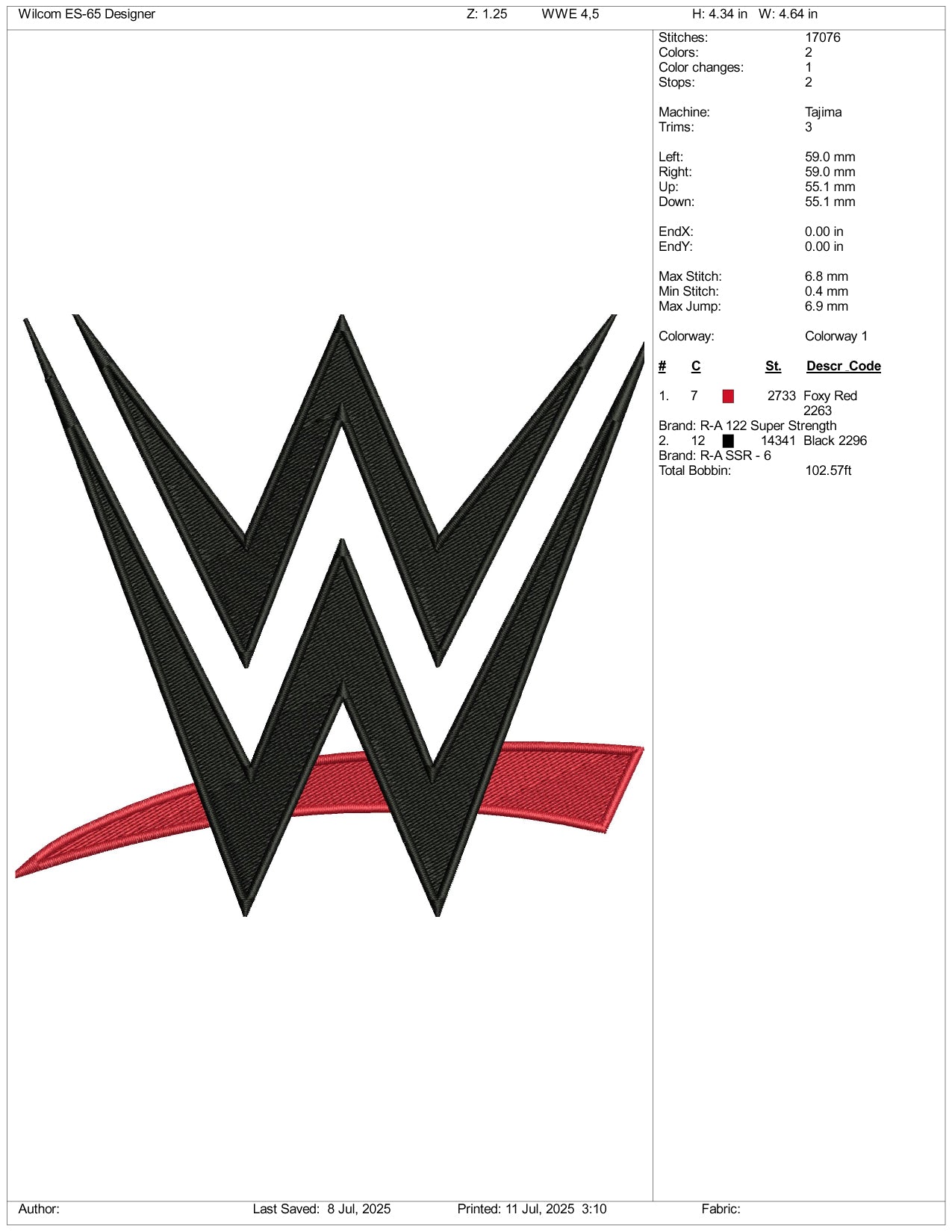 WWE Logo Embroidery Design Files - 3 Size's