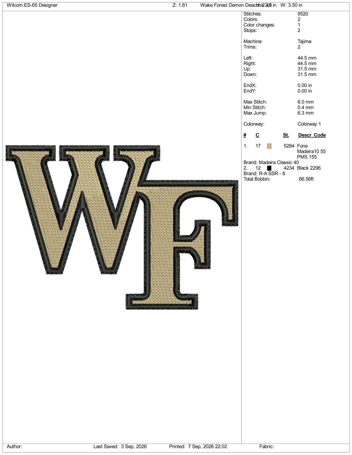 Wake Forest Demon Deacons Logo Embroidery Design Files - 3 Size's