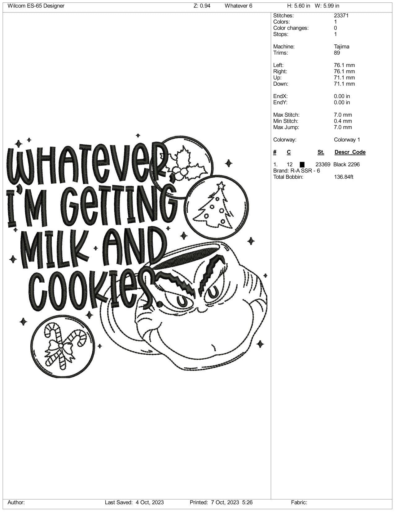 Whatever I'M Getting Milk & Cookies Embroidery Design Files - 3 Size's