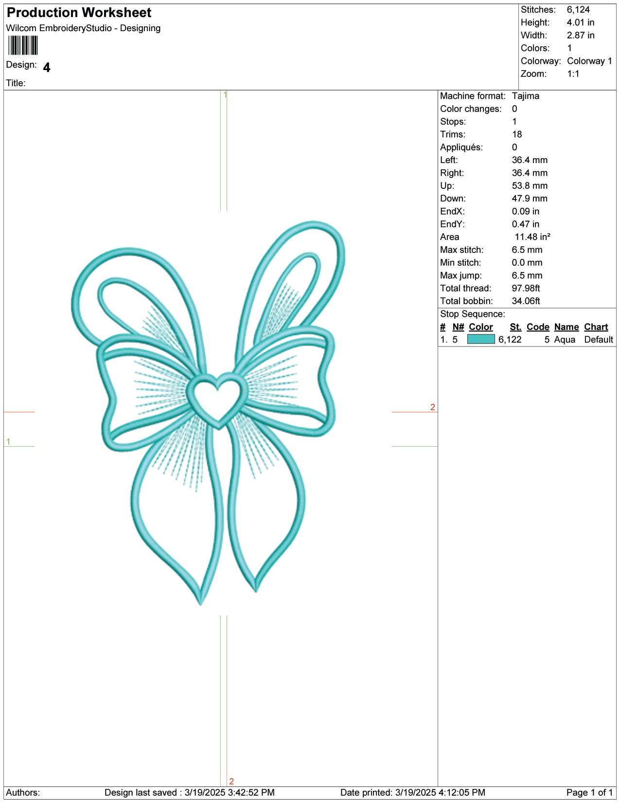 Whimsical Heart Bow Embroidery Design Files - 9 Size's