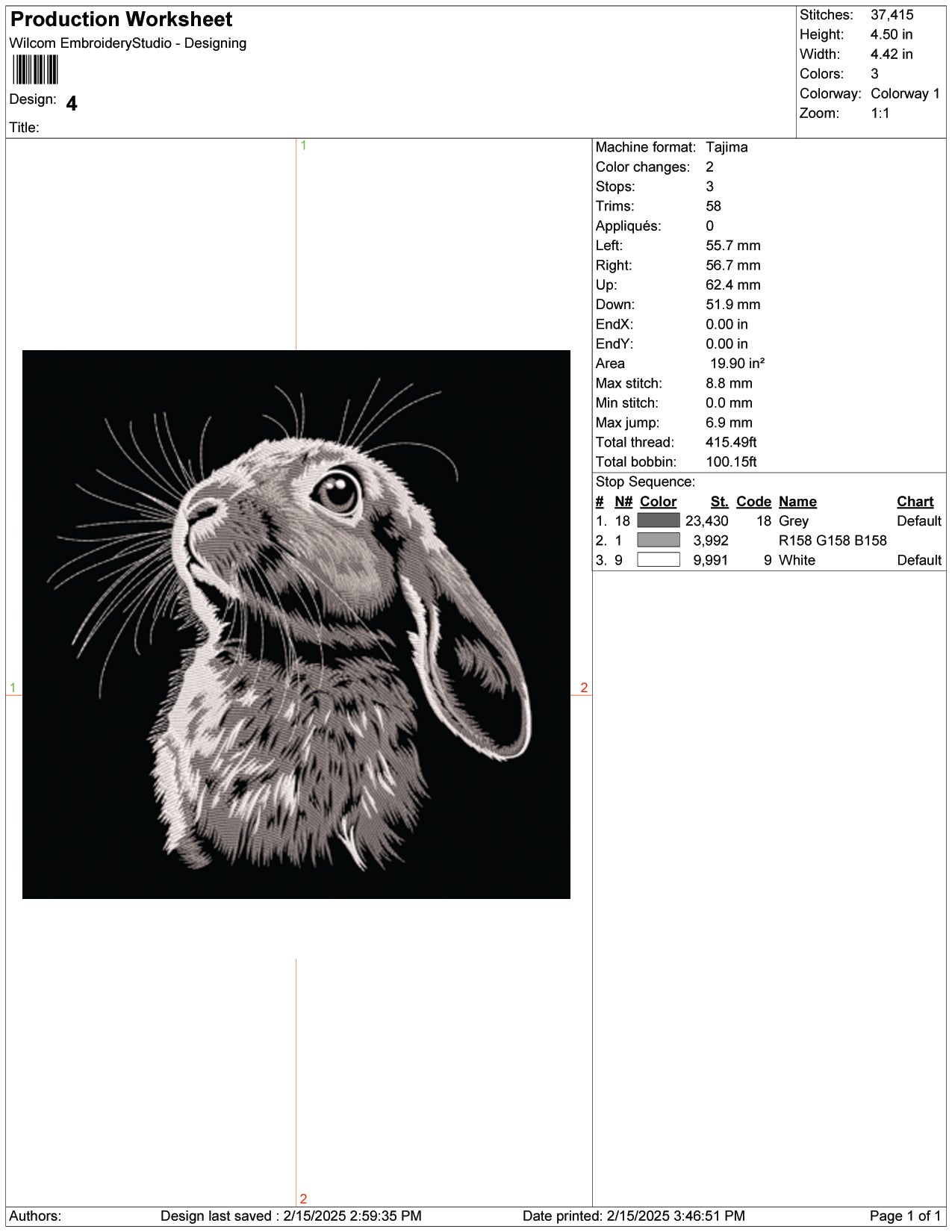 Rabbit Embroidery Design Files - 9 Size's