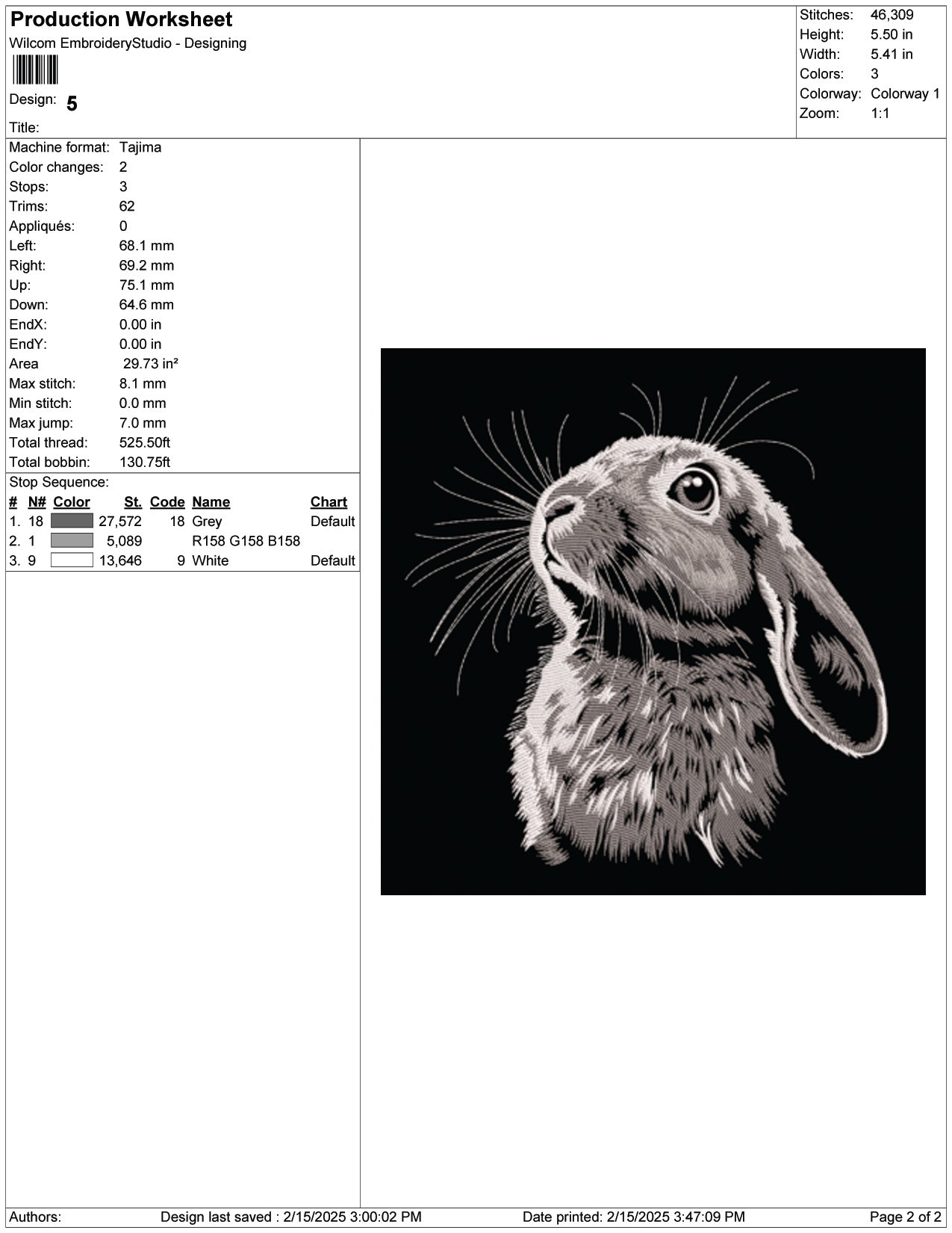 Rabbit Embroidery Design Files - 9 Size's