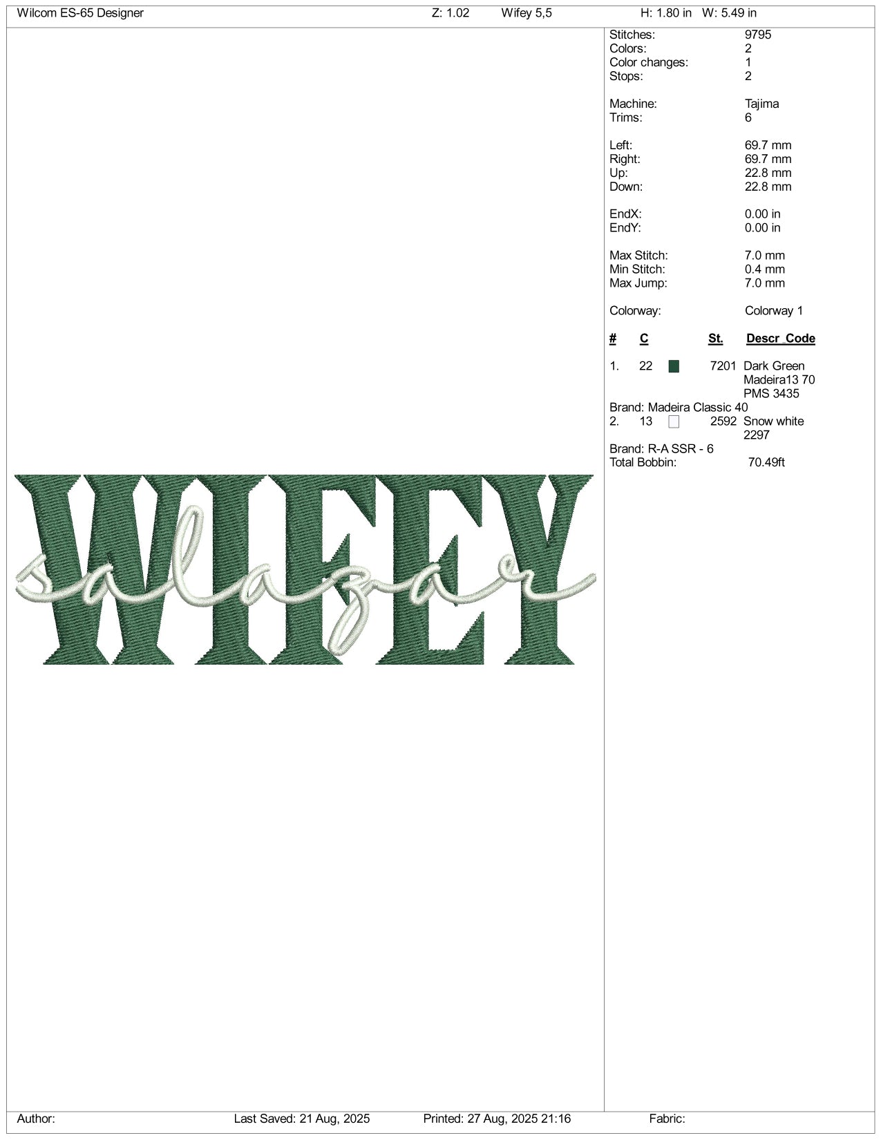 Wifey Embroidery Design Files - 3 Size's