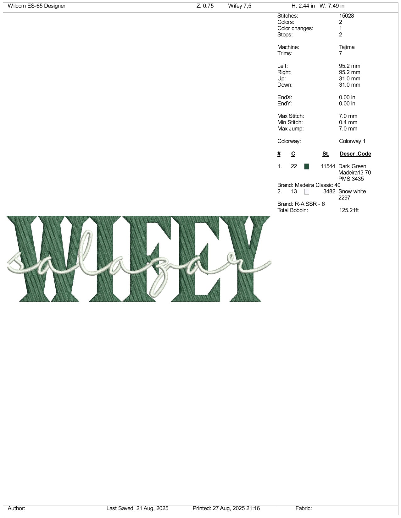 Wifey Embroidery Design Files - 3 Size's