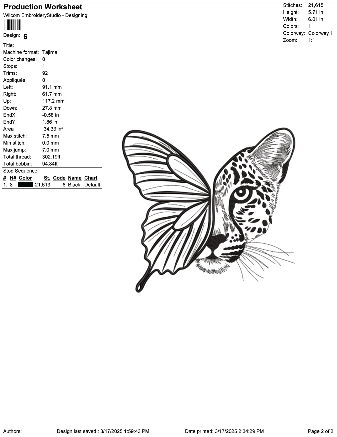 Wild Butterfly Tiger Embroidery Design Files - 9 Size's