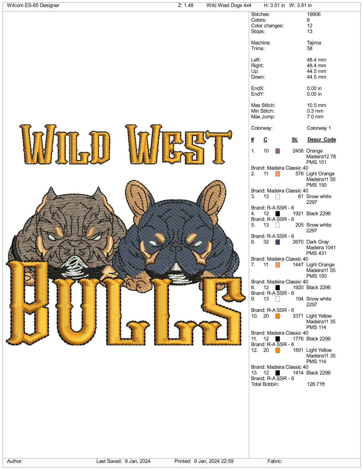 Wild West Bulls Embroidery Design Files - 3 Size's