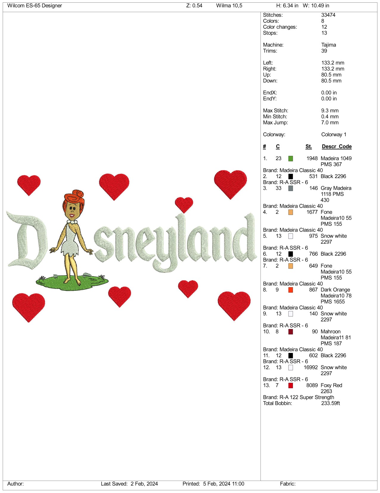 Wilma Disneyland Embroidery Design Files - 3 Size's