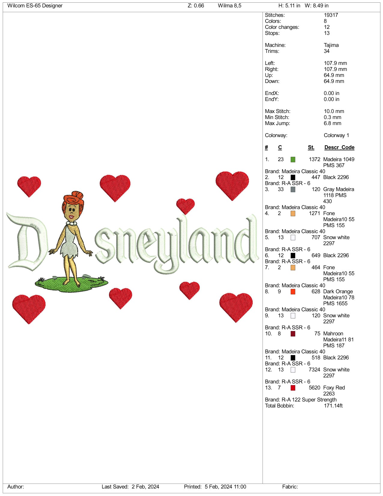 Wilma Disneyland Embroidery Design Files - 3 Size's