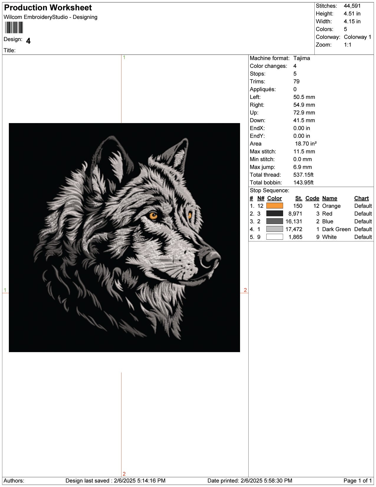 Wolf Head Embroidery Design Files - 9 Size's