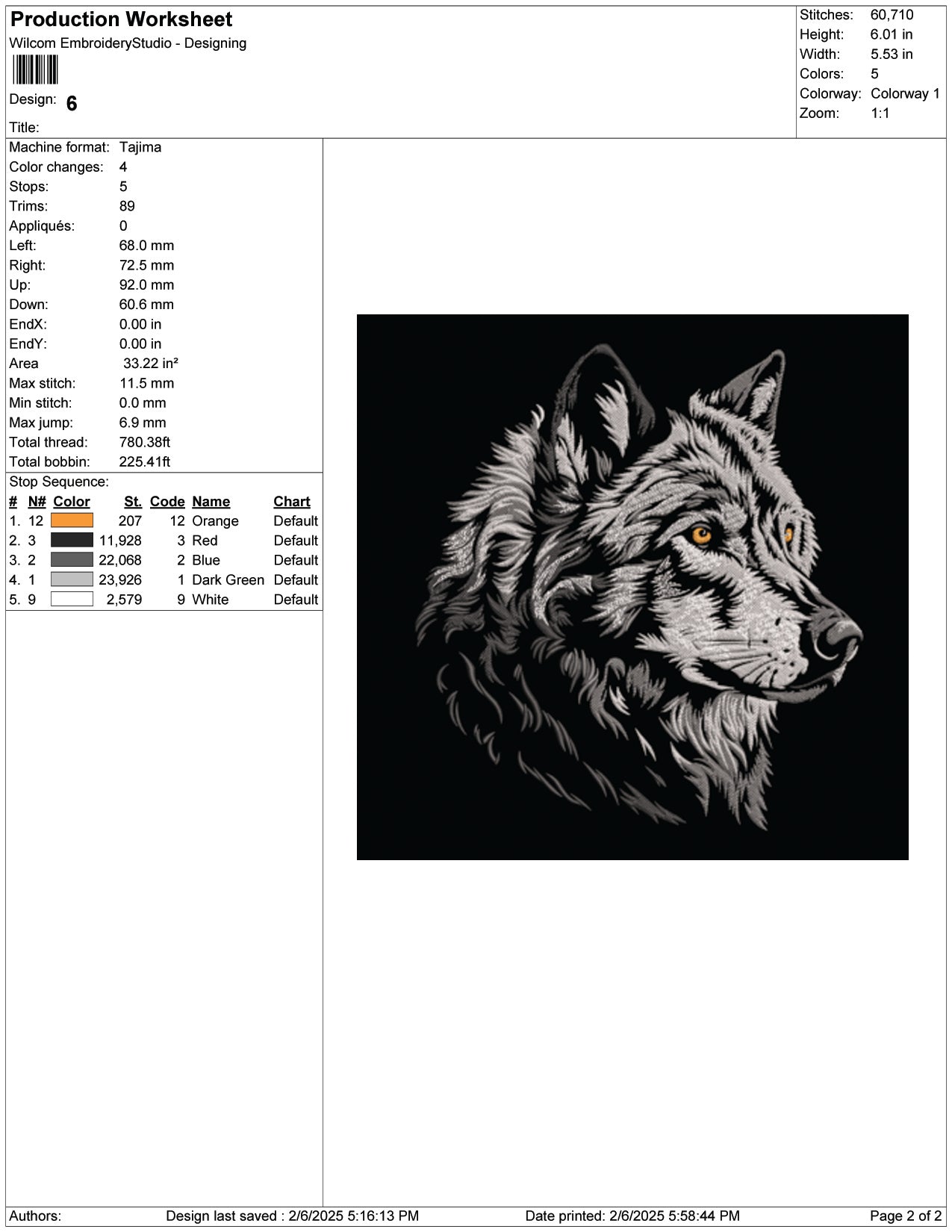Wolf Head Embroidery Design Files - 9 Size's