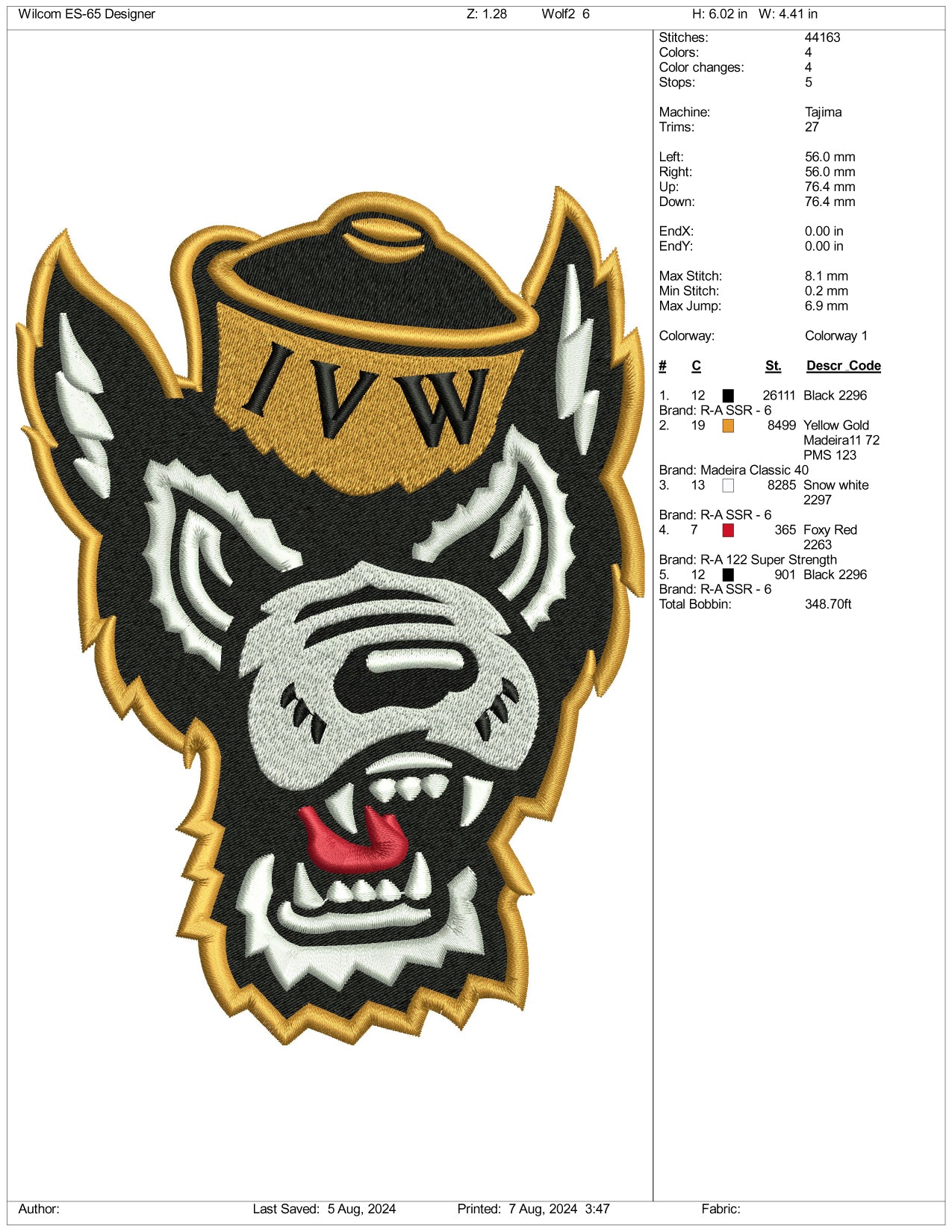 Inland Valley Wolves Embroidery Design Files - 3 Size's