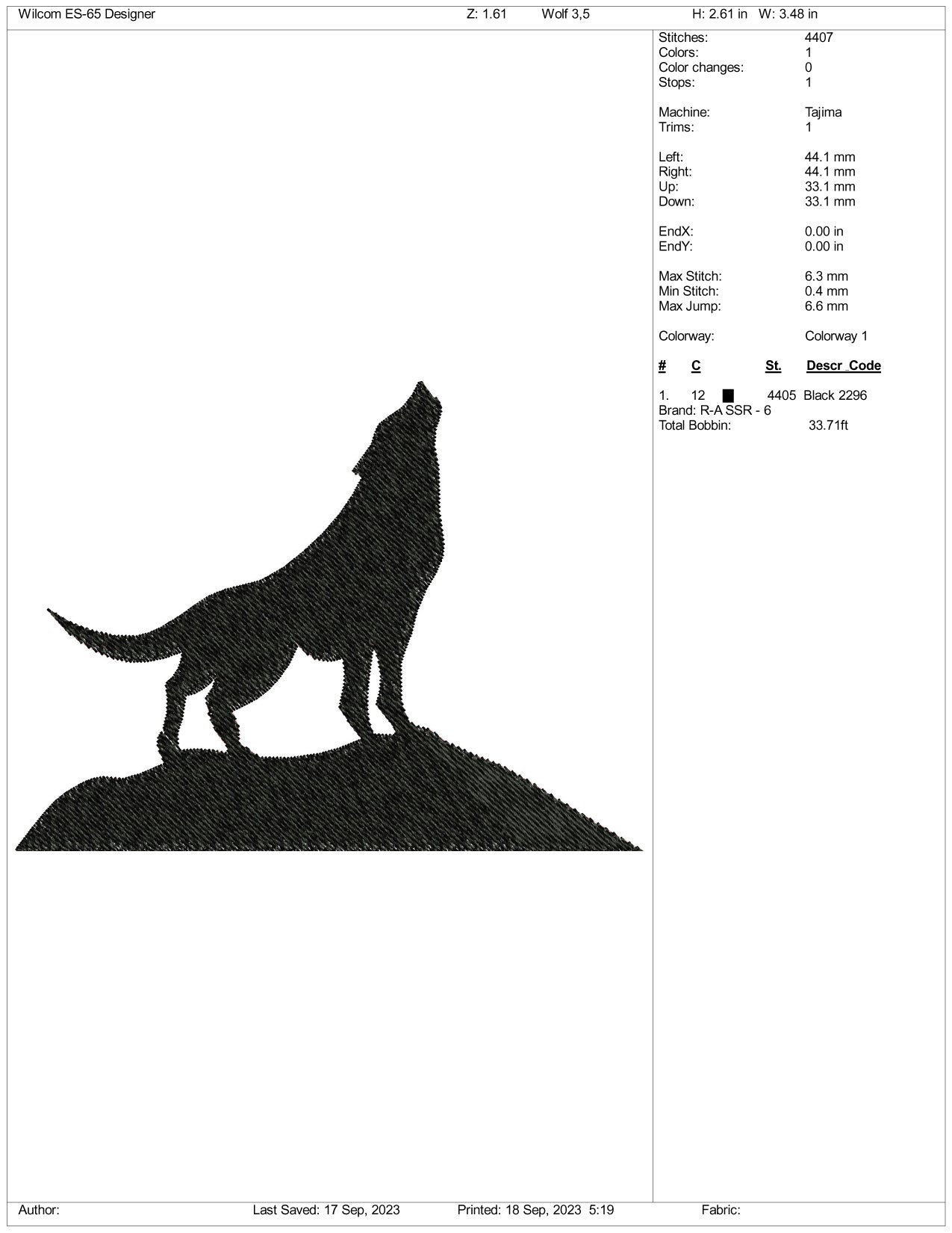 Wolf v2 Embroidery Design Files - 4 Size's