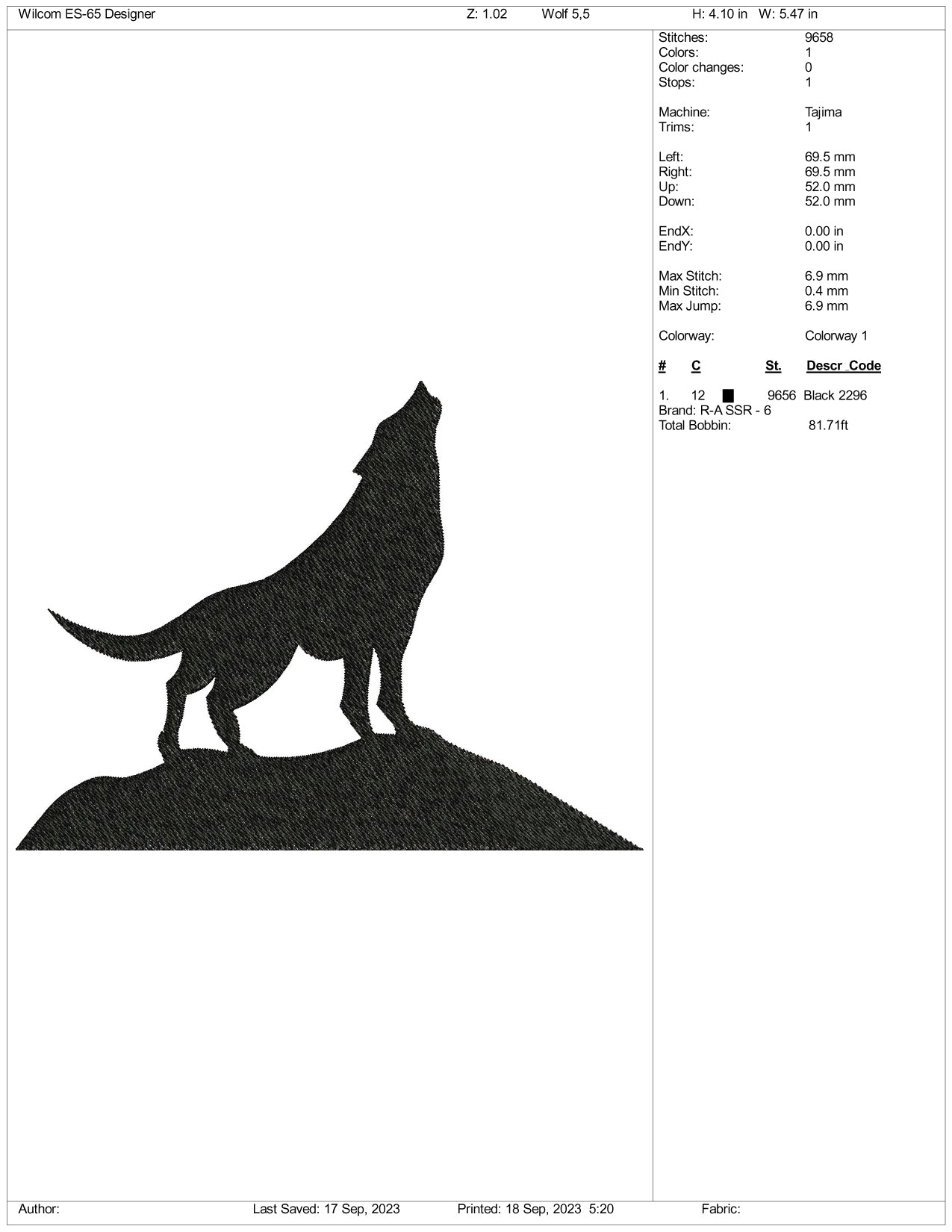 Wolf v2 Embroidery Design Files - 4 Size's