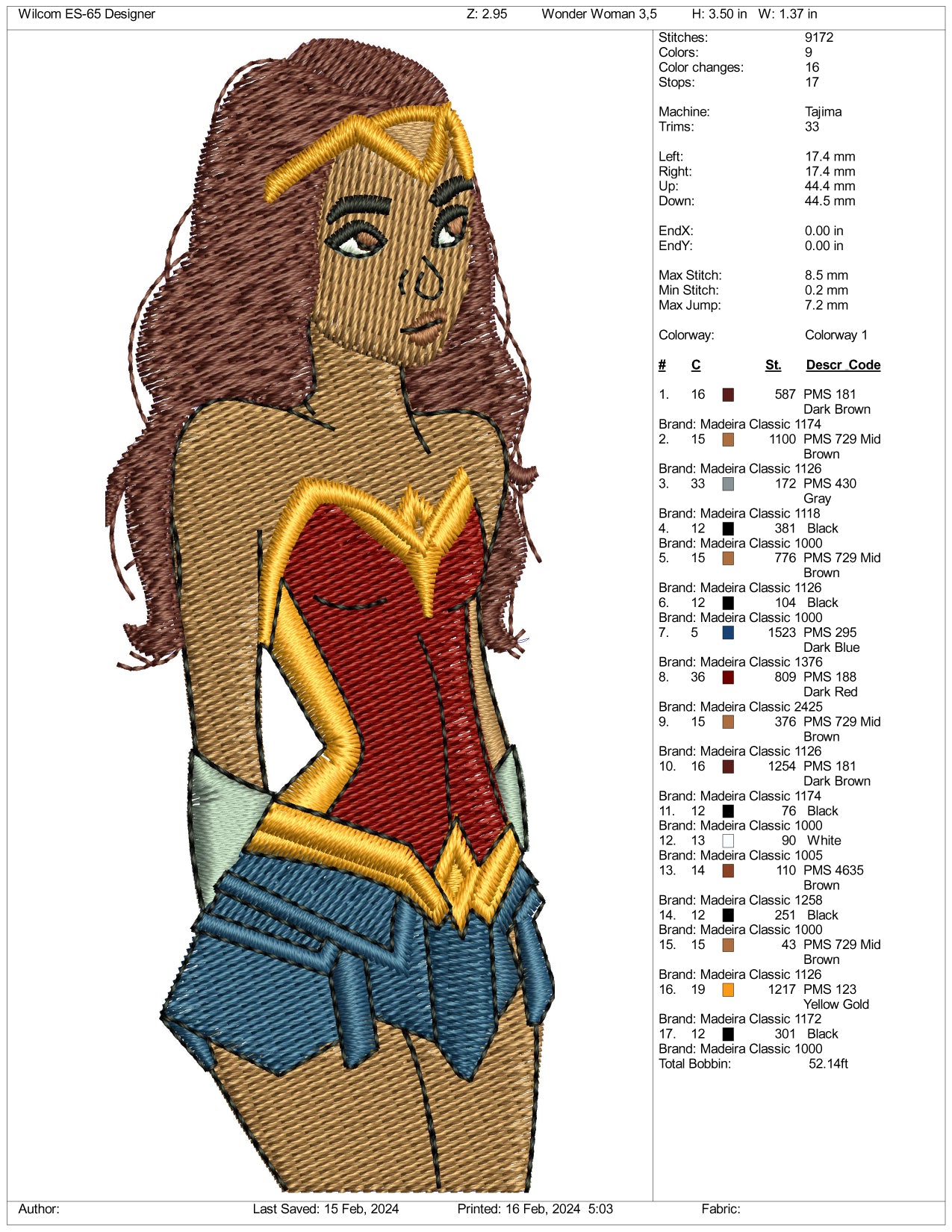 Wonder Woman Cartoon Embroidery Design Files - 3 Size's