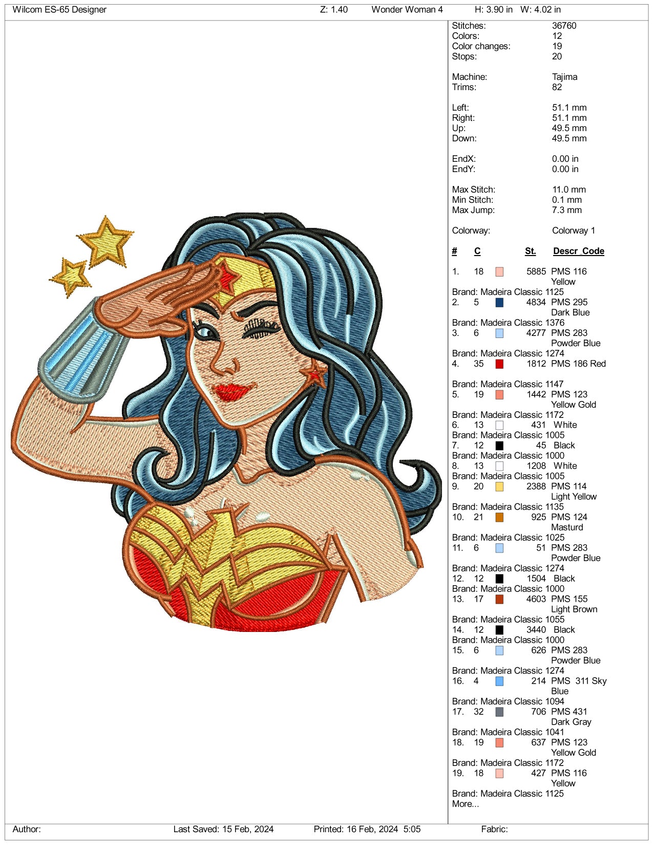 Wonder Woman Embroidery Design Files - 3 Size's