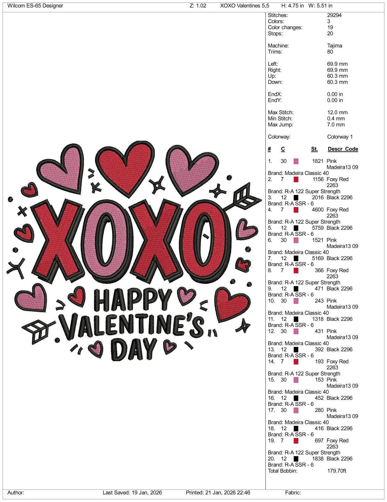 XoXo Happy Valentines Day Embroidery Design Files - 3 Size's