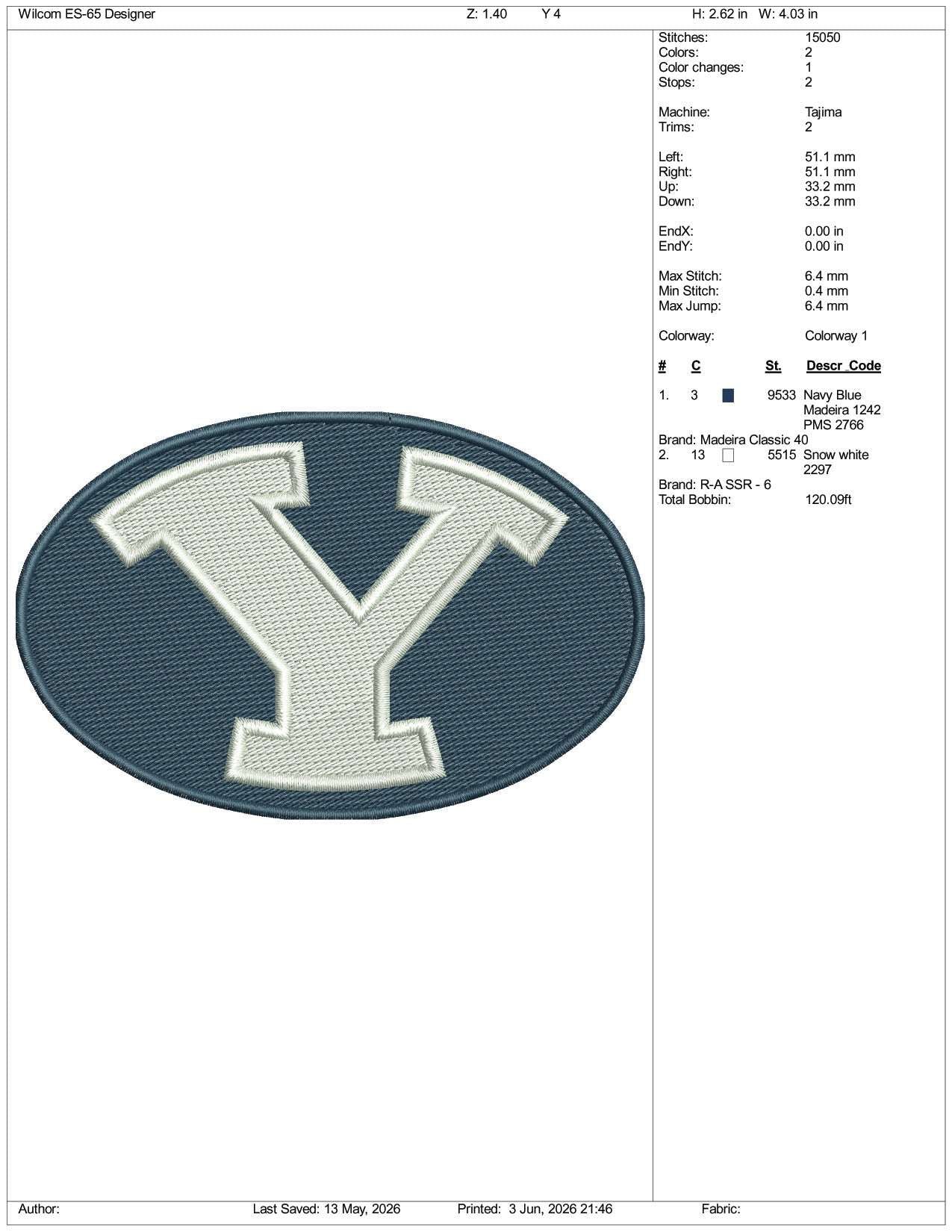 Byu Cougar v2 Logo Embroidery Design Files - 3 Size's