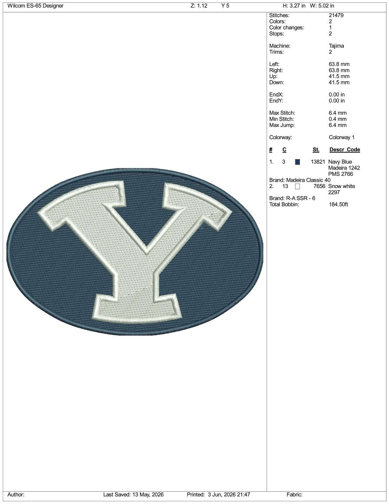 Byu Cougar v2 Logo Embroidery Design Files - 3 Size's