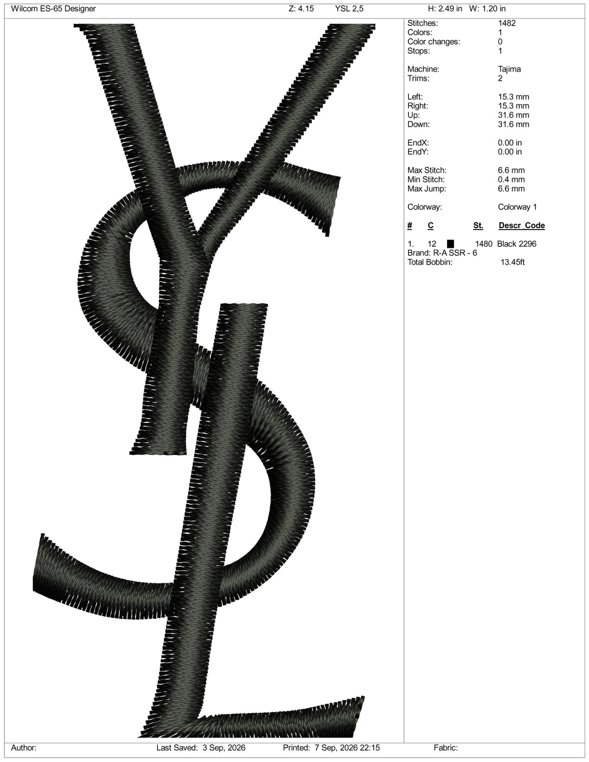 YSL Logo Embroidery Design Files - 4 Size's