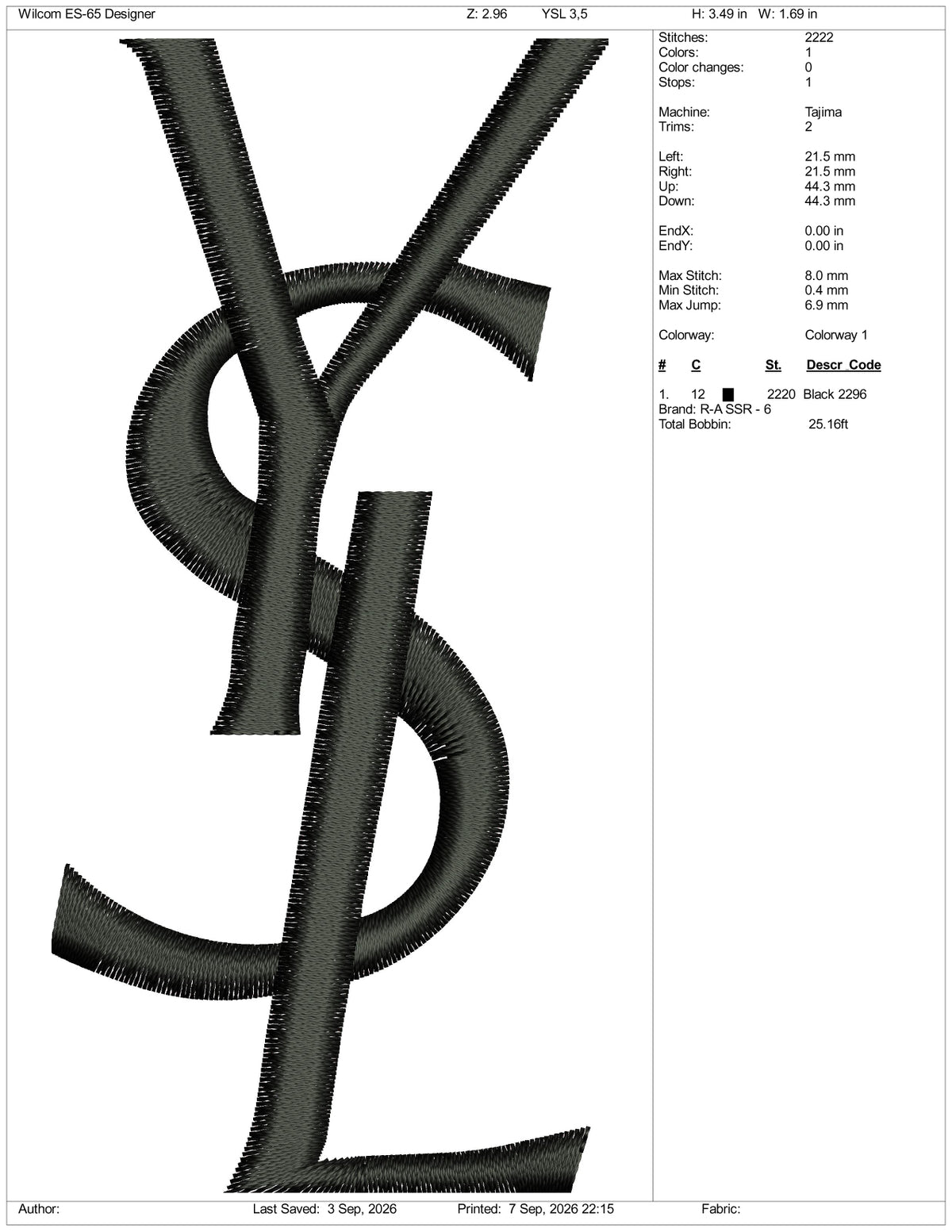 YSL Logo Embroidery Design Files - 4 Size's