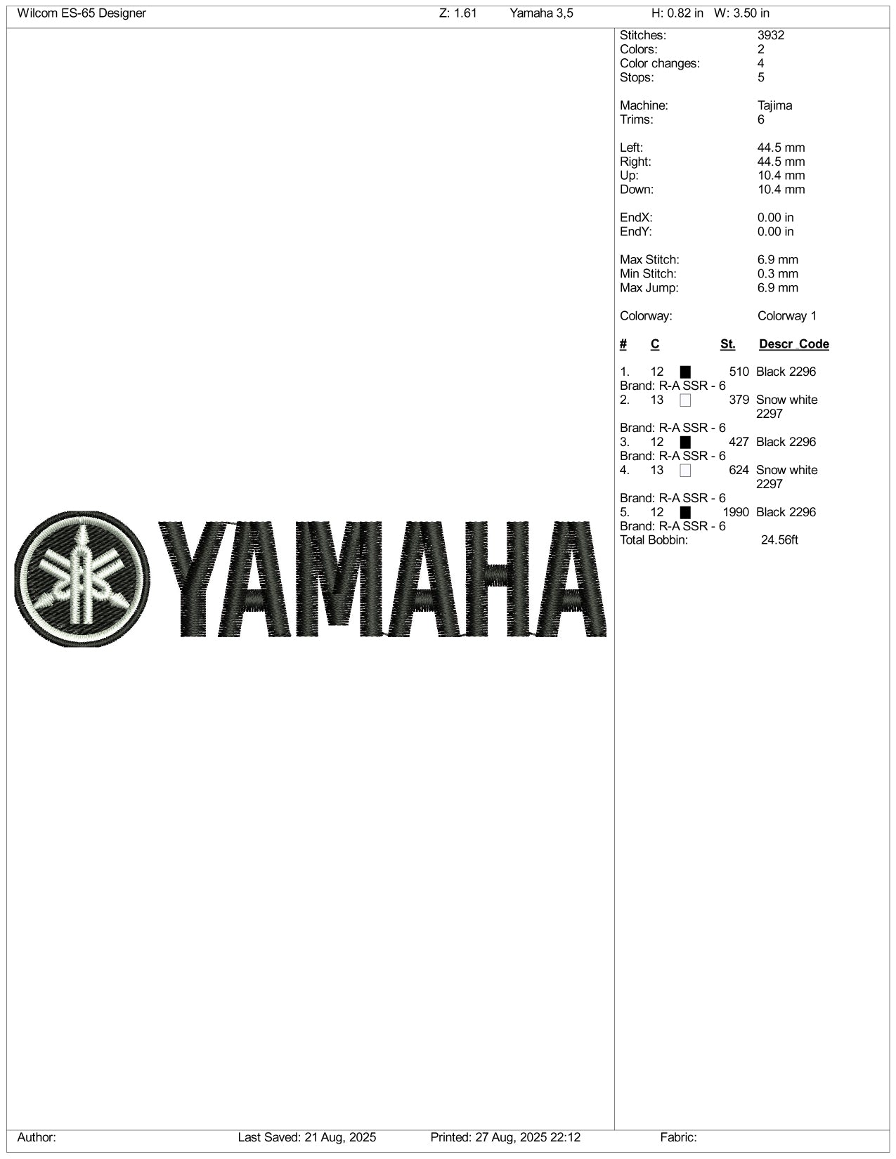 Yamaha Embroidery Design Files - 3 Size's