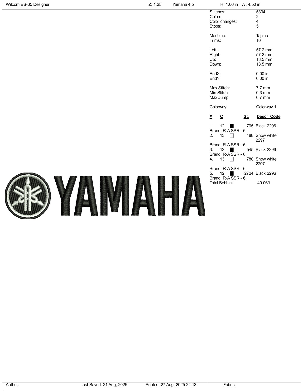 Yamaha Embroidery Design Files - 3 Size's