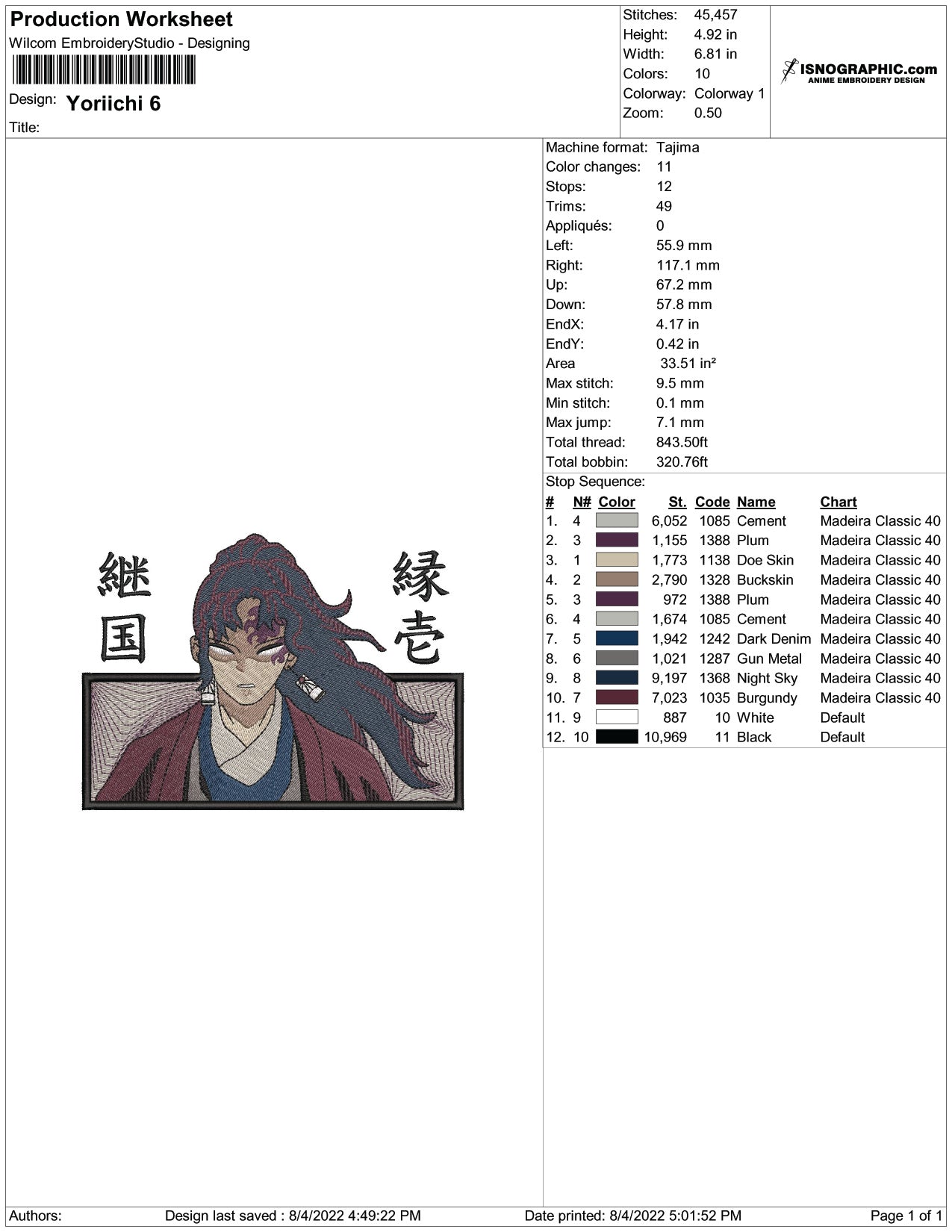 Yoriichi Embroidery Design Files - 6 Size's