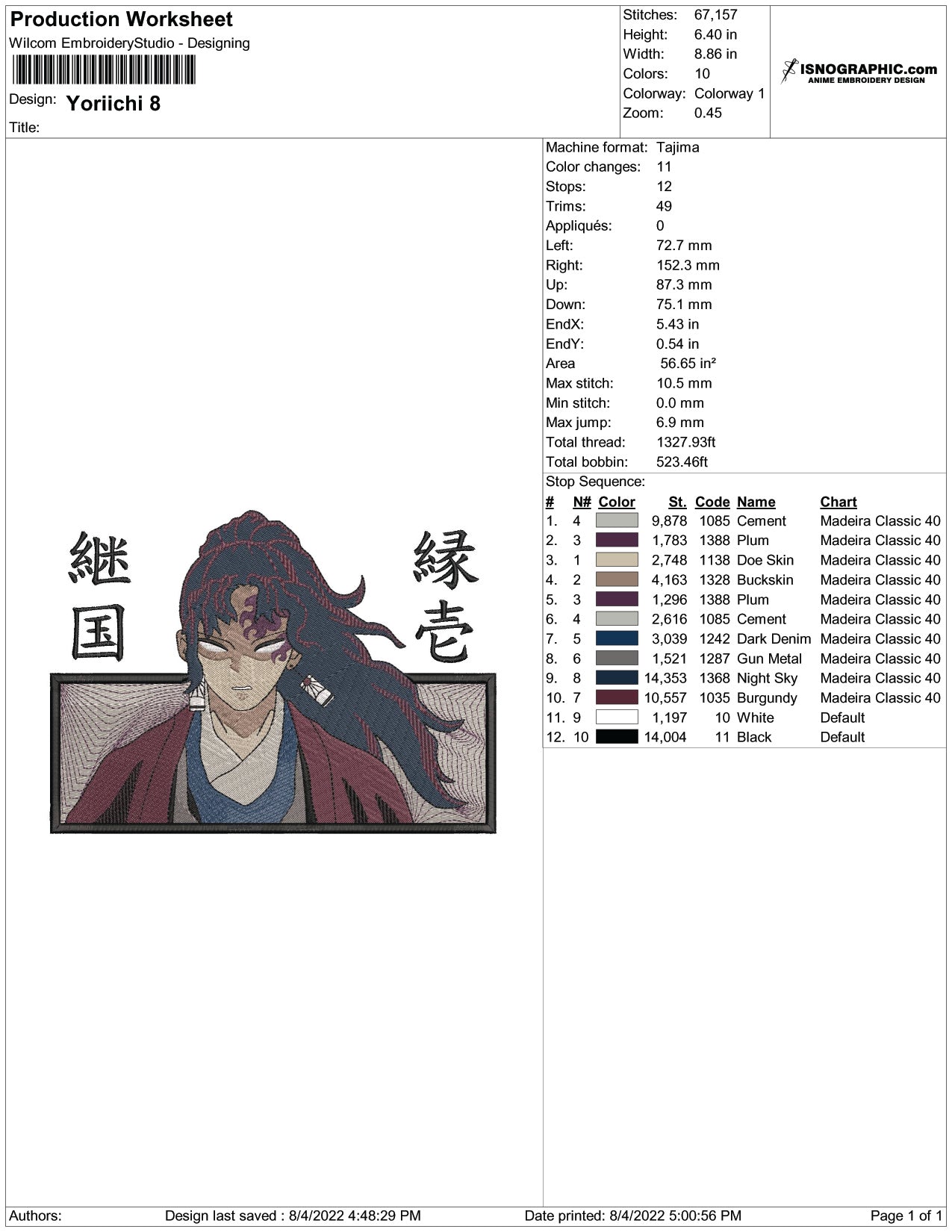 Yoriichi Embroidery Design Files - 6 Size's